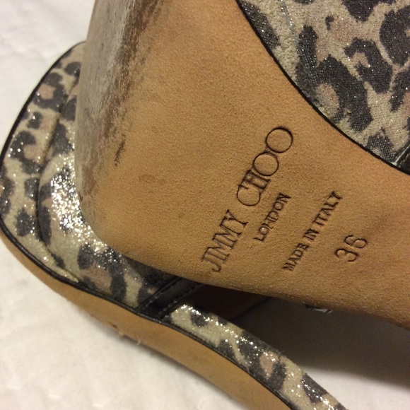 Jimmy Choo Grey Leopard Print Platform Heels - Picture 8 of 15